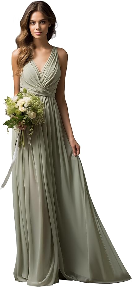 Bridesmaid Dresses Long Chiffon - V Neck Pleat Bridesmaid Dress 2024 Sleeveless