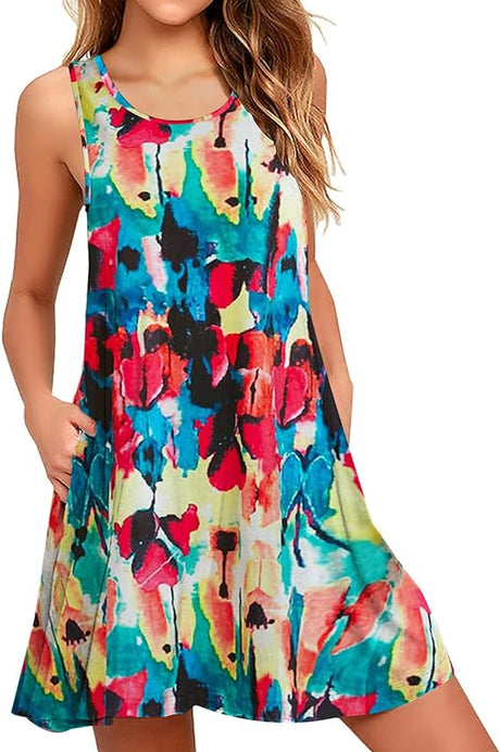 202405151101 collections Summer Dresses for Women 2024 Casual Sleeveless T Shirt Sundresses Loose Swing Beach Cover Ups with Pockets
