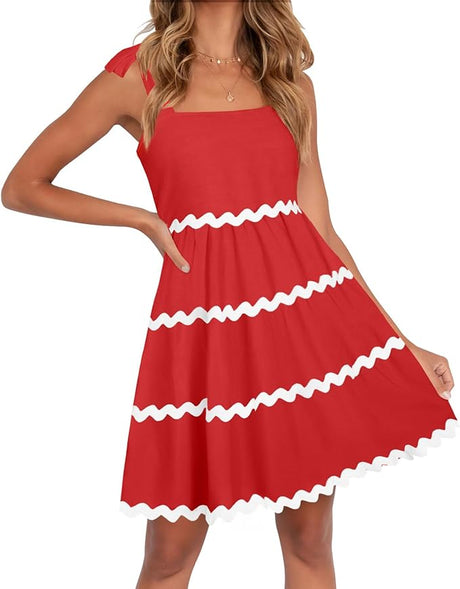 Women's 2024 Summer Swing Mini Dress Casual Spaghetti Straps Sleeveless Smocked Backless Flowy A Line Sundress