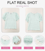 Floral Print Blouses for Women Crewneck Smocked Puff Sleeve Shirts Casual Babydoll Tops