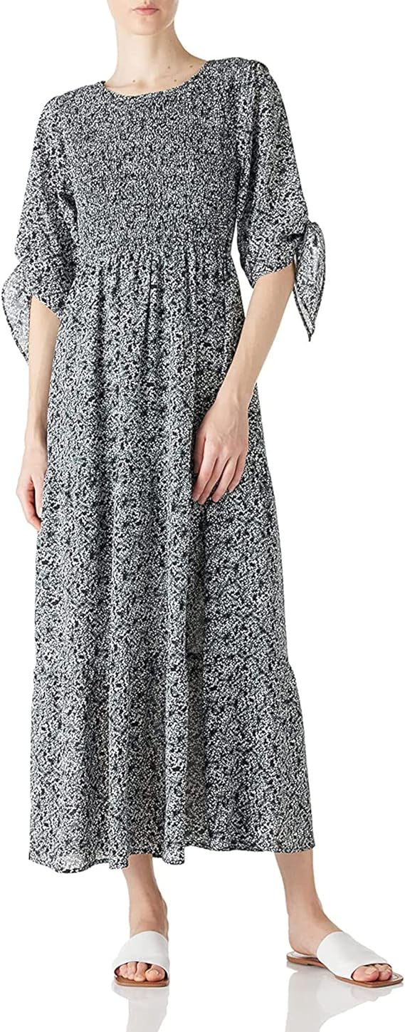 LUSMAY Women's Casual Tie 3/4 Sleeve Floral Maxi Dresses Summer Party Smocked Long Dress