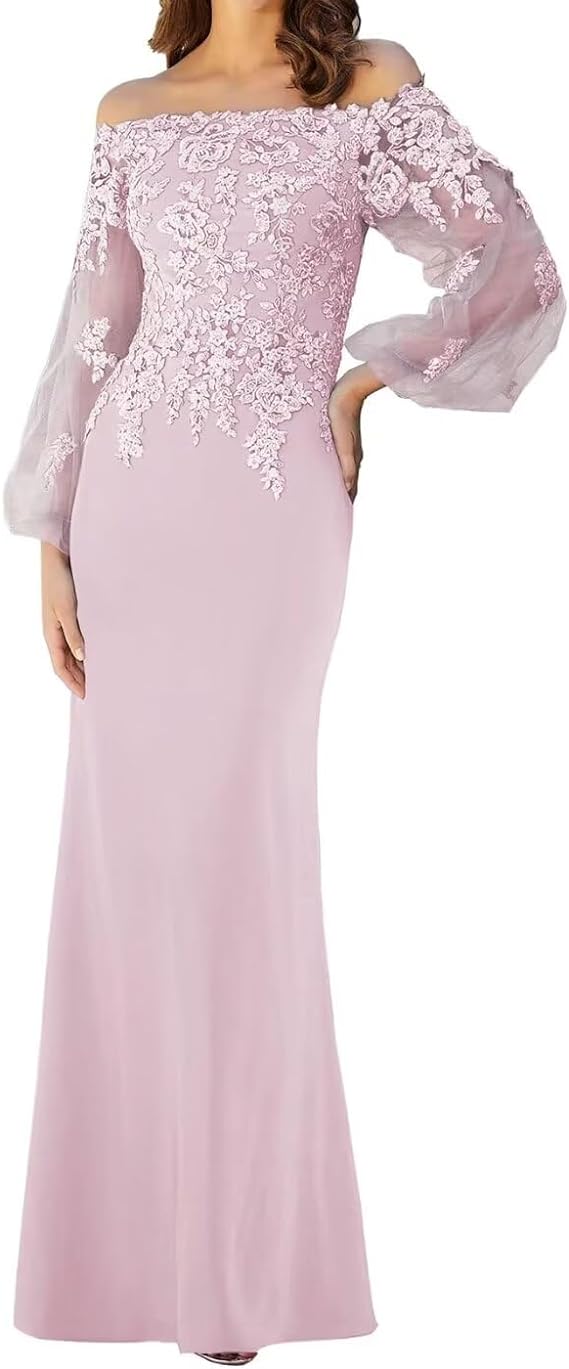 Mother of The Bride Dresses Long Sleeves Formal Evening Gowns Laces Appliques Wedding Party Off Shoulder Prom Dress