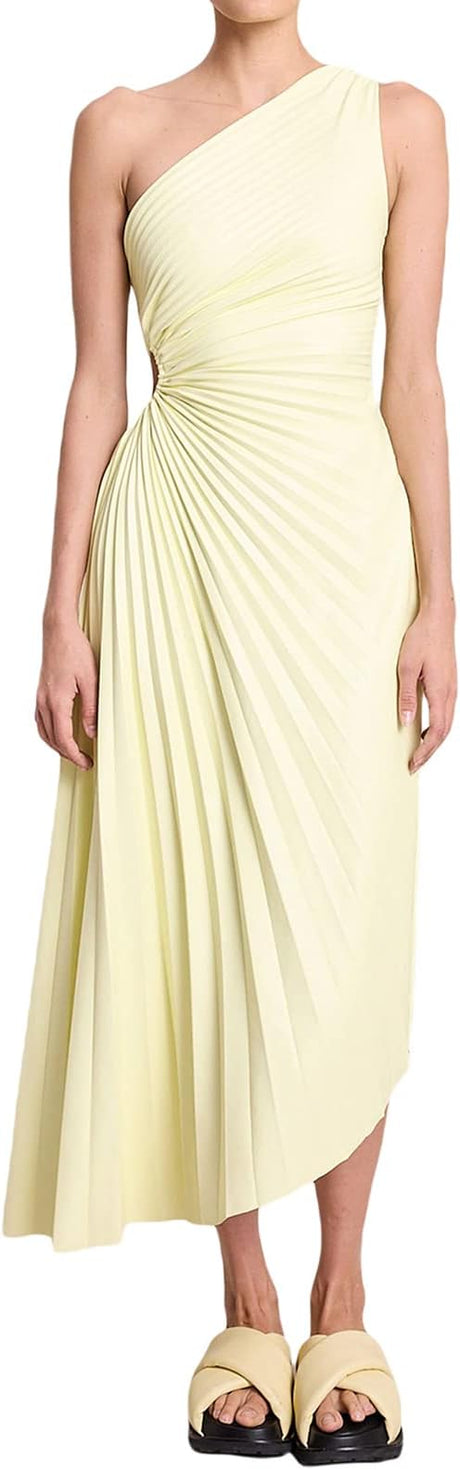 Women's Elegant Maxi Dress Sexy One Shoulder Cut Out Pleated Bodycon Long Dress for Cocktail Formal Party