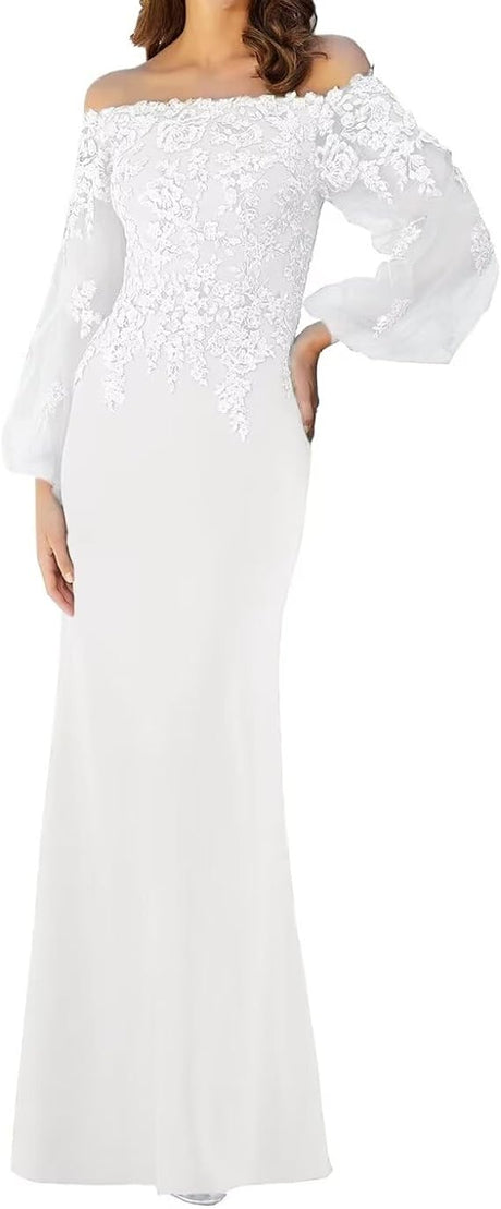 Mother of The Bride Dresses Long Sleeves Formal Evening Gowns Laces Appliques Wedding Party Off Shoulder Prom Dress