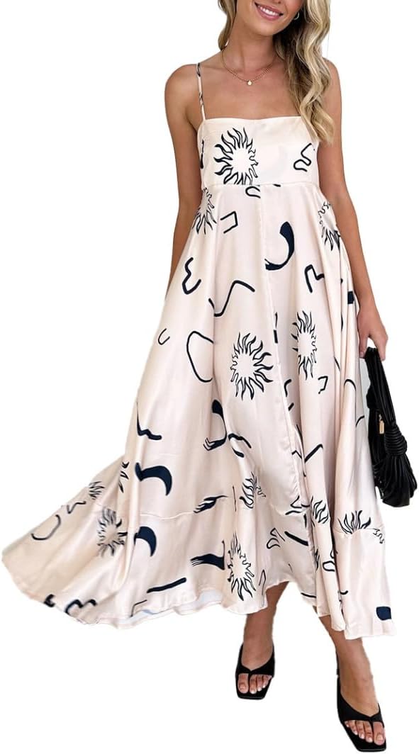 Women's Summer Spaghetti Strap Maxi Dresses High Waist Sleeveless Beach Dresses for Women Vacation Dresses Boho Dress