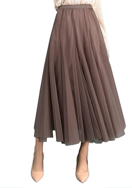 202405151050 product Tulle Skirts for Women Pleated Layered Tutu Skirt Ladies Elegant Flowy Long Skirts Bridesmaid Wedding Midi Skirt