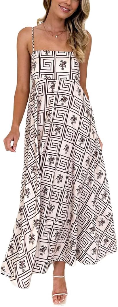 Women's Summer Spaghetti Strap Maxi Dresses High Waist Sleeveless Beach Dresses for Women Vacation Dresses Boho Dress