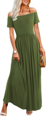 Womens' Maxi Dress with Short/Long Sleeve Off Shoulder