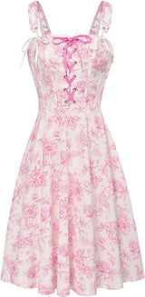 Womens Floral Dress 2024 Sleeveless Victorian Corset Sundress with Pockets Summer Beach Vacation Dresses
