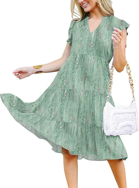 202405131939 Sundresses for Women Casual Beach Dresses 2024 Vacation Ruffle Tiered Summer Boho Floral Print Long Midi Dress