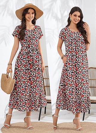 IZZY + TOBY Women's Summer Casual Dresses Short Sleeve Plus Size Dress with Pockets