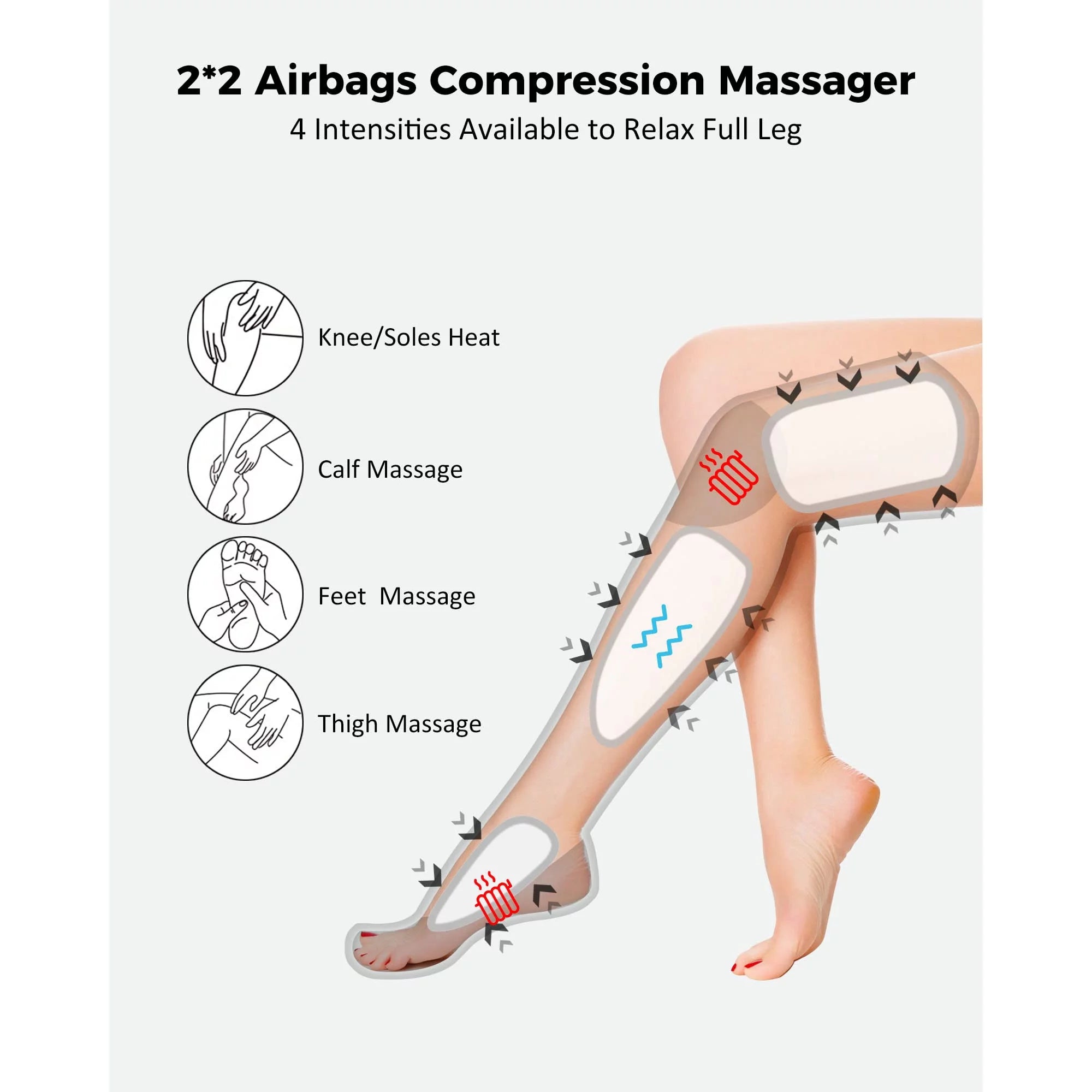 Leg Massager, Leg Air Compression Massager for Circulation and Pain Relief,2 Heat Levels Foot/Knee Massager,6 Modes with Memory Function Controller, Full Leg Massager, Gift for Women Men